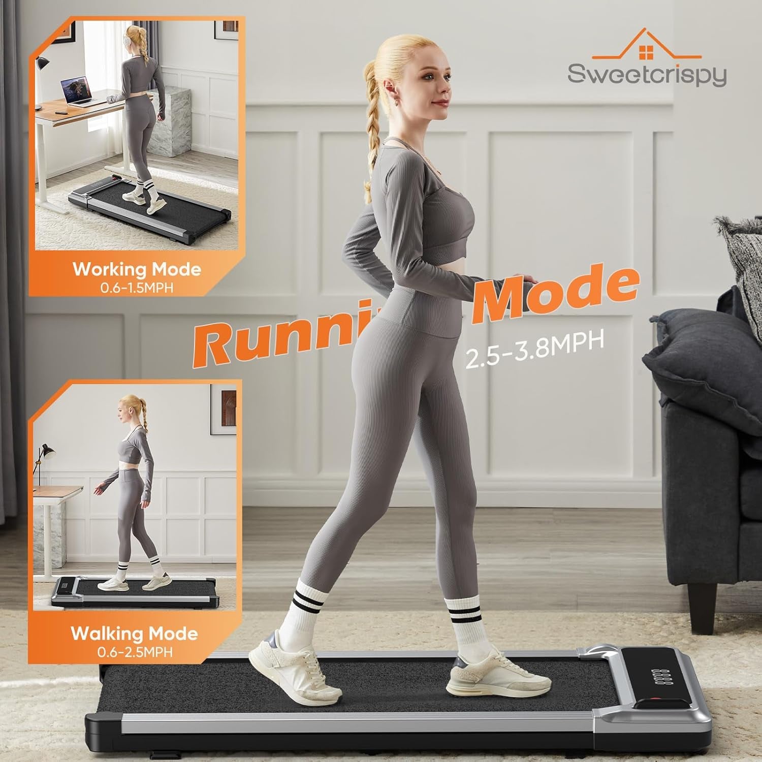 Compact Treadmill for Small Spaces, Quiet Under-Desk Walking Pad, Slim & Portable Design for Home Office Workouts, Easy to Store, Ideal for Apartments and Work-From-Home Fitness